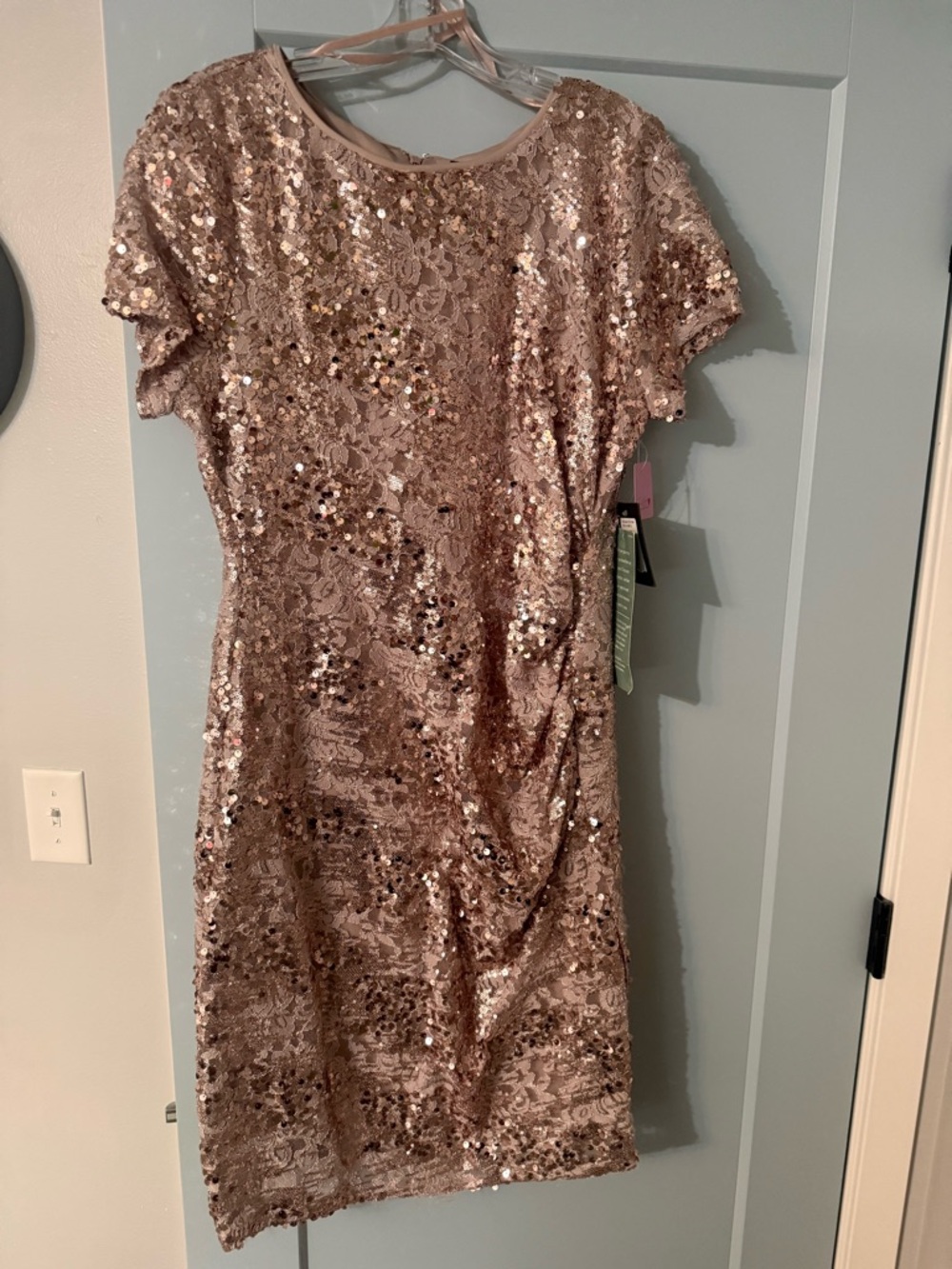 MARINA Rose Gold Sequin Lace Midi Dress